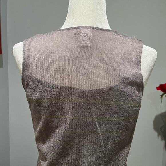 NEW Max Studio Rayon Two Tone Contrast Striped Semi Sheer Knit Sleeveless Top M - Picture 5 of 16